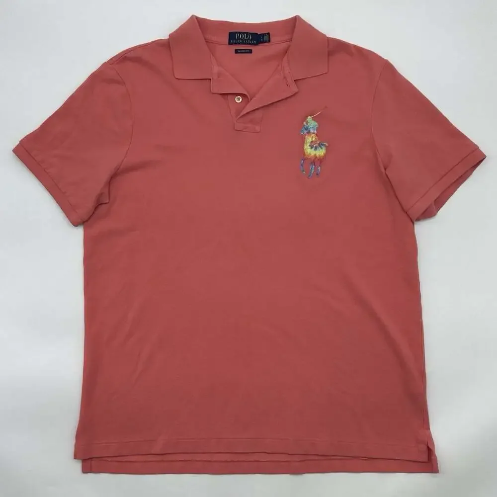 Polo Ralph Lauren Classic Fit Size Large Pink Rainbow Pride Pony Logo Polo Shirt